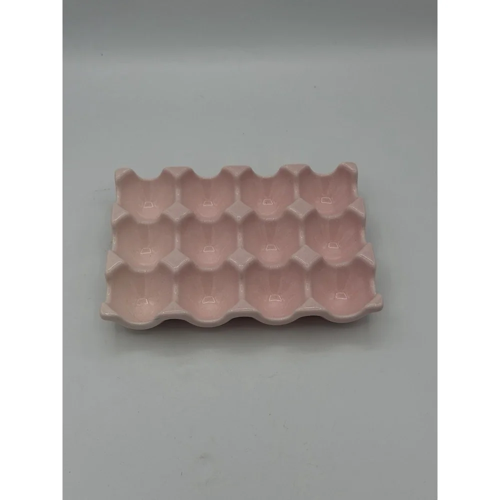 Vintage Style Pink /w Grey Speckled Ceramic Egg Tray Stoneware Egg Holder Dozen